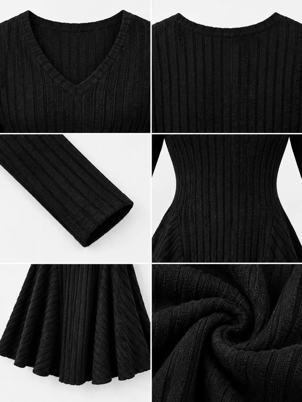 V-Neck Ribbed Knit A-Line Dress