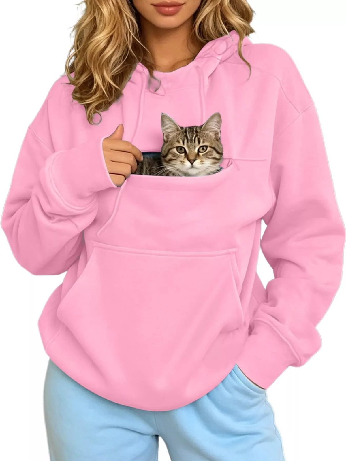 Full Size Cat Pouch Drawstring Hoodie Plus Size