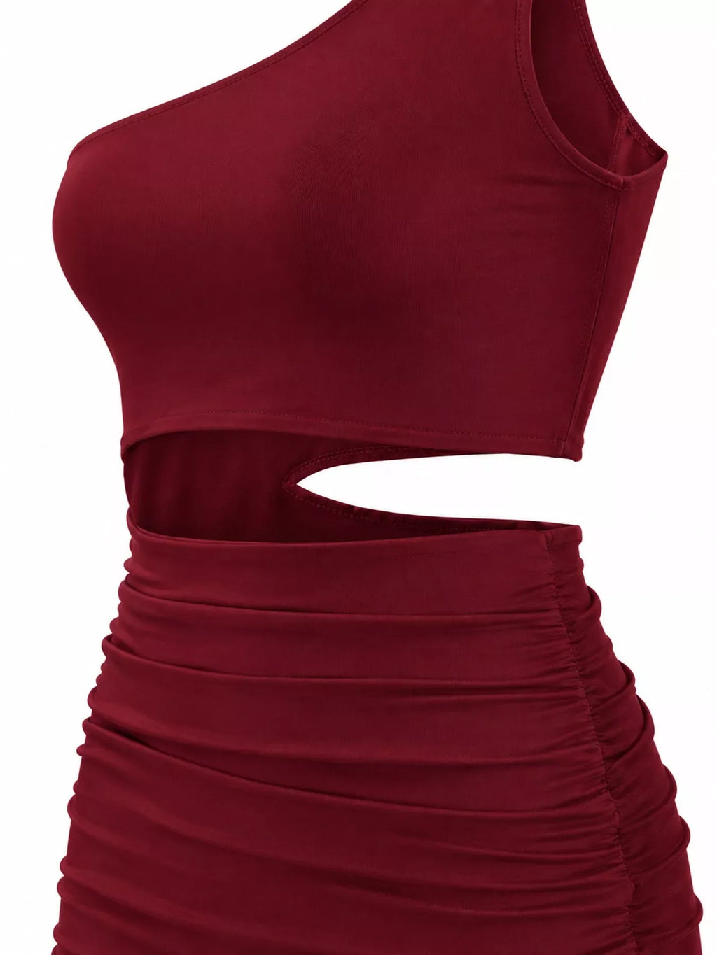 One-Shoulder Cutout Ruched Bodycon Mini Dress