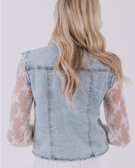 Fan-shaped Trim Patch Pocket Button Front Denim Vest