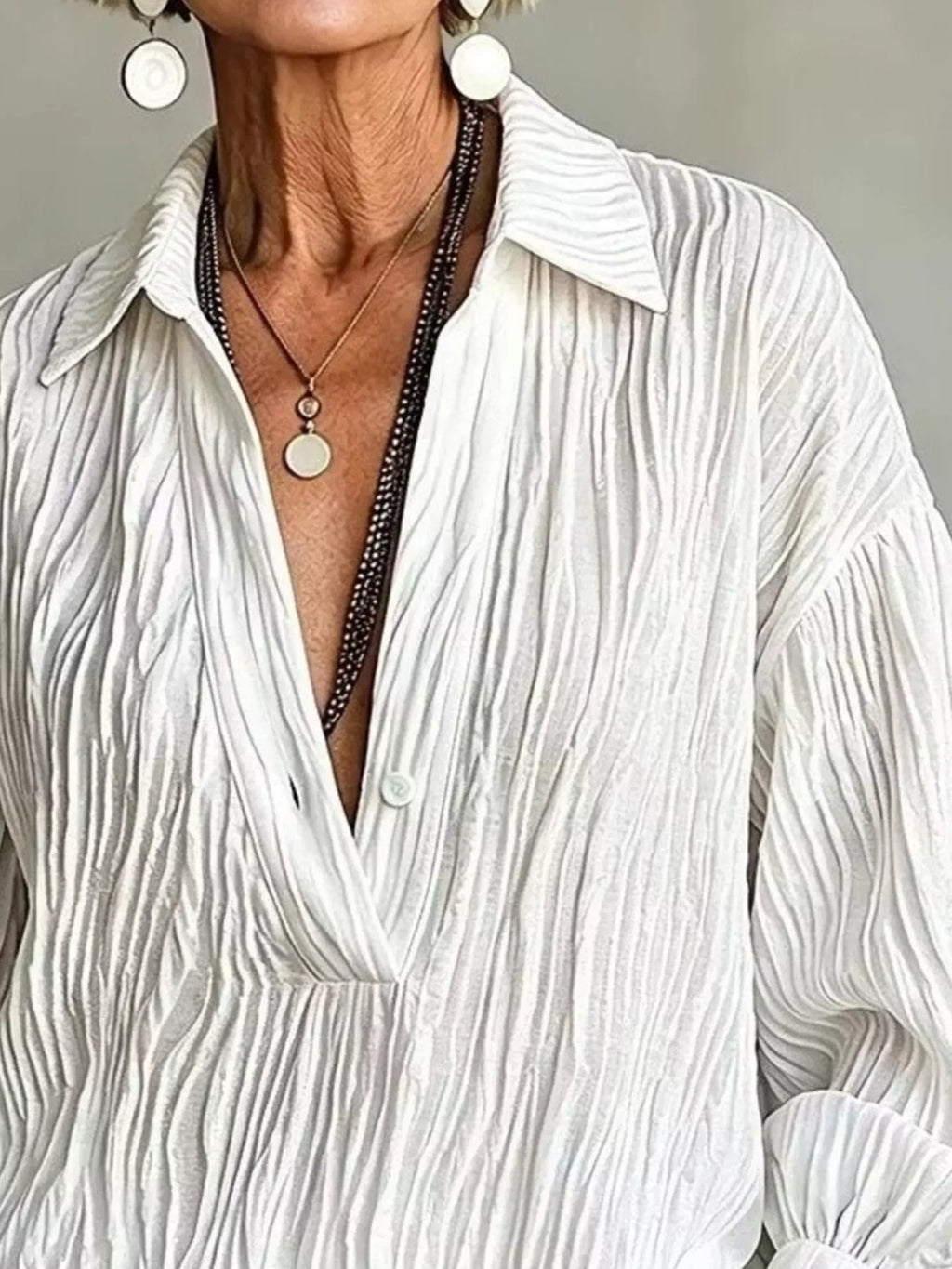 Full Size Texture Long Sleeve Blouse Plus Size