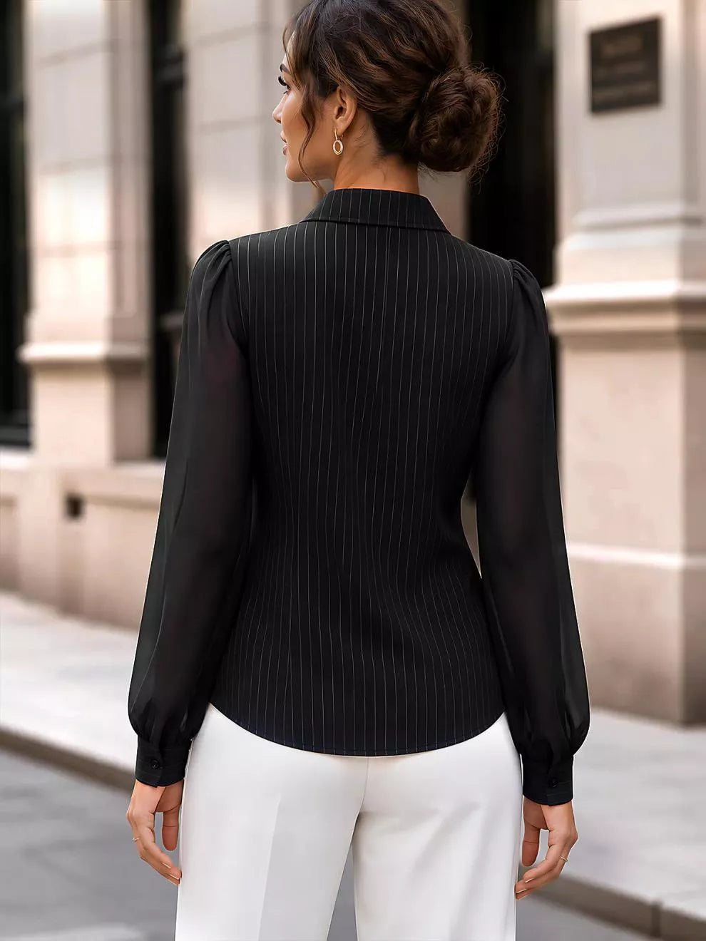Striped Tie Waist Long Sleeve Shirt