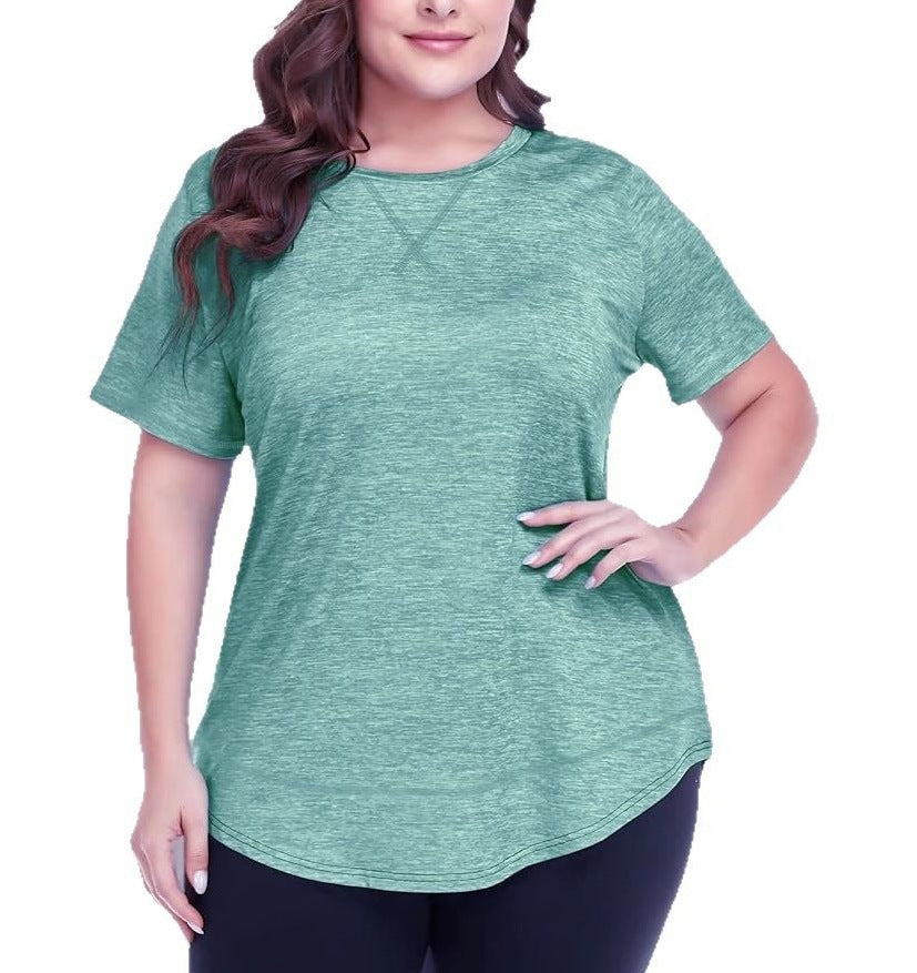 2026 Plus Size Women's Summer Sports Short Sleeve Breathable T Shirt Yoga & Fitness Quick Dry Cationic Top