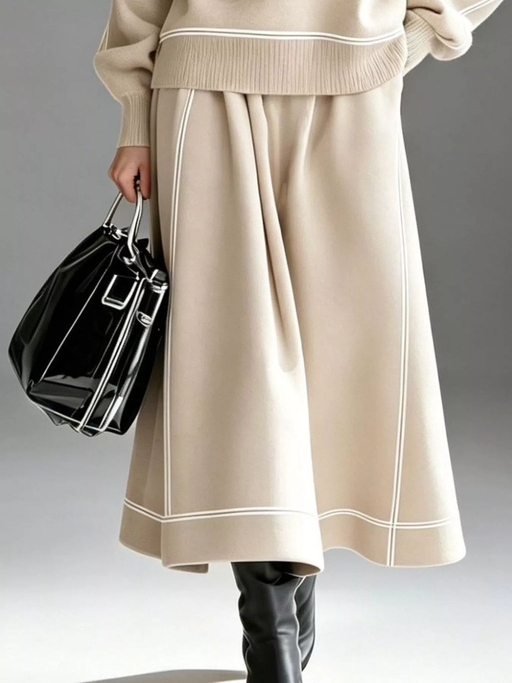 Turtleneck Knit Top and Midi Skirt Set