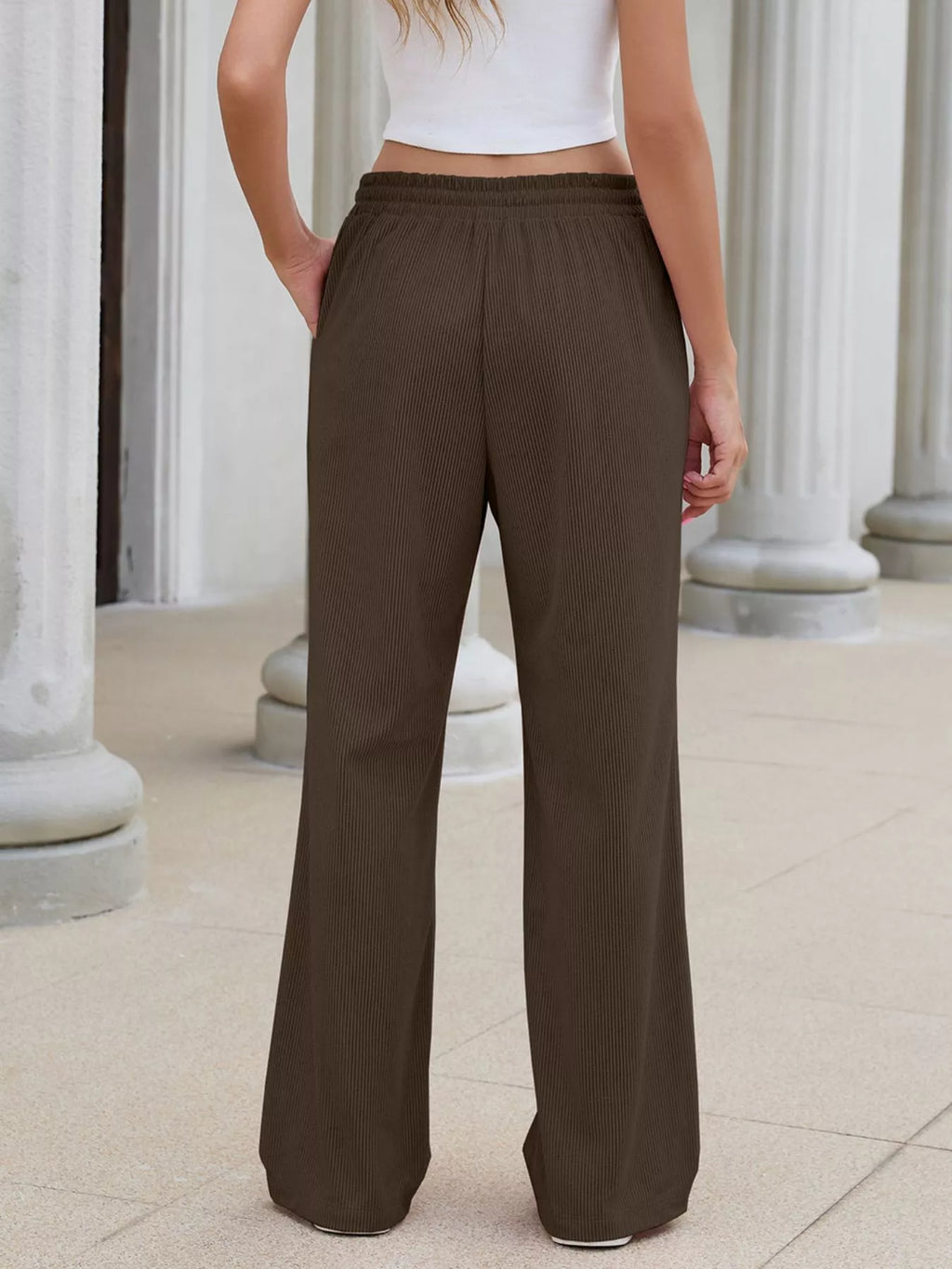 High-Waisted Drawstring Wide-Leg Casual Pants