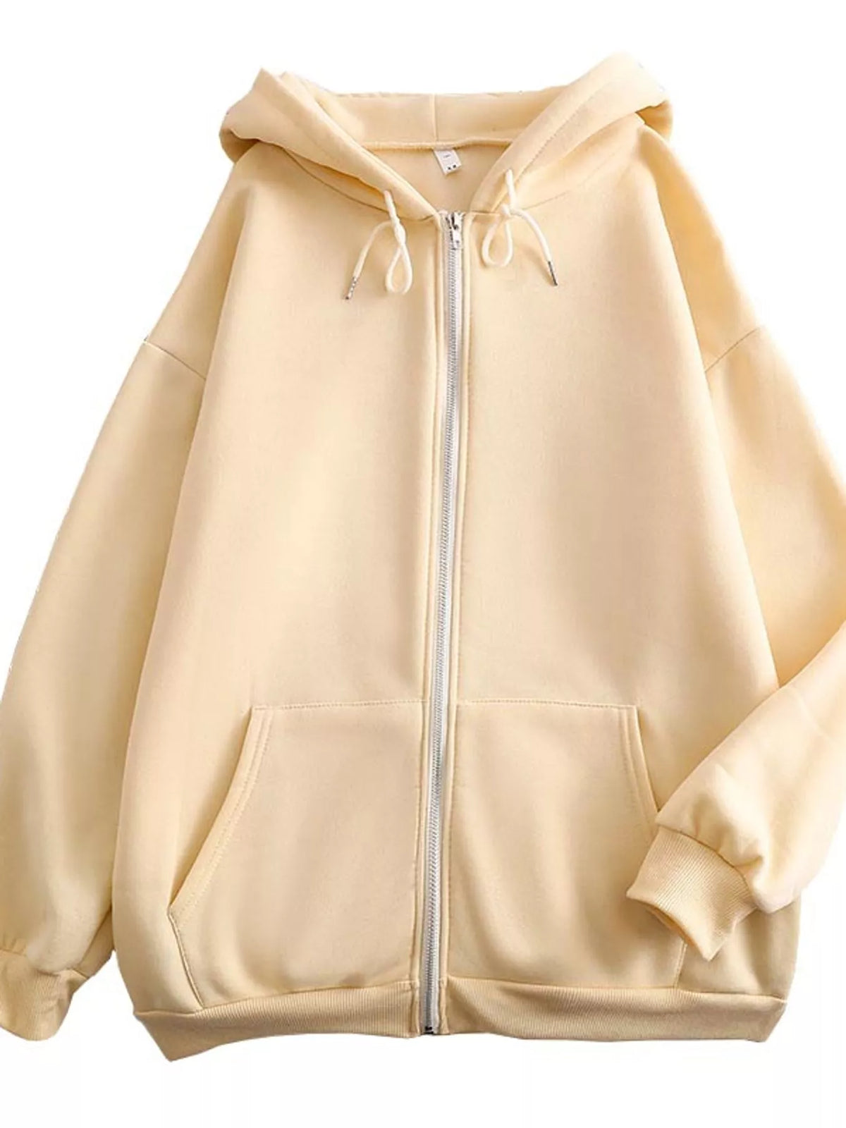 Full Size Oversized Solid Zip-Up Hoodie with Drawstring Plus Size