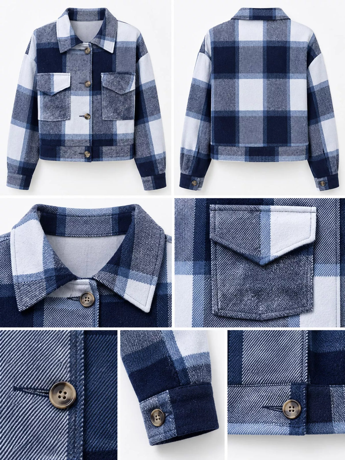 Plaid Button-Front Cropped Jacket