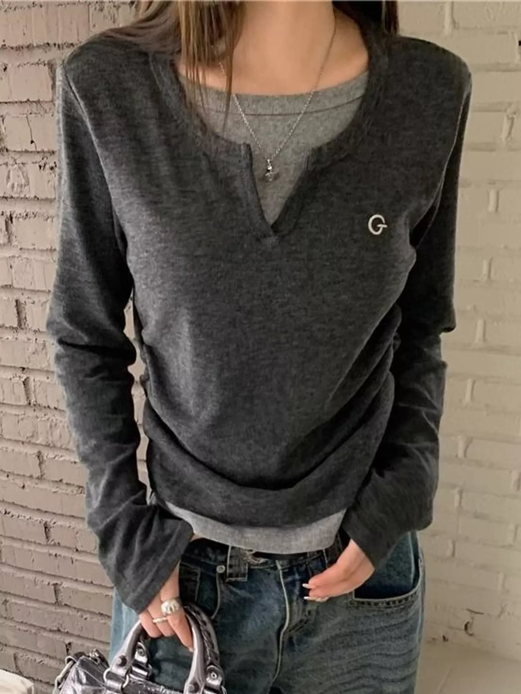 Layered Look Long Sleeve T-Shirt