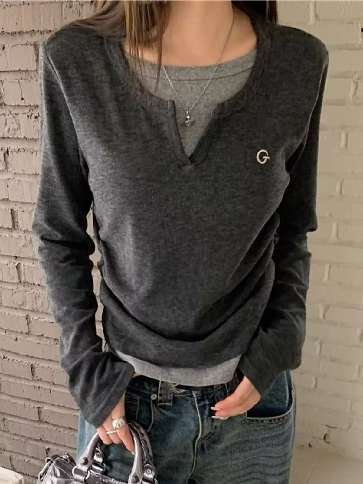 Layered Look Long Sleeve T-Shirt
