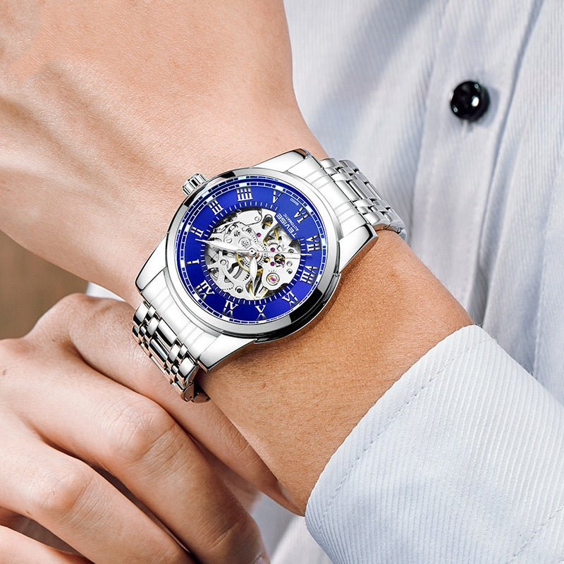 Waterproof Mens Automatic Minimalist Stylish Hollow Mechanical Luminous Watch