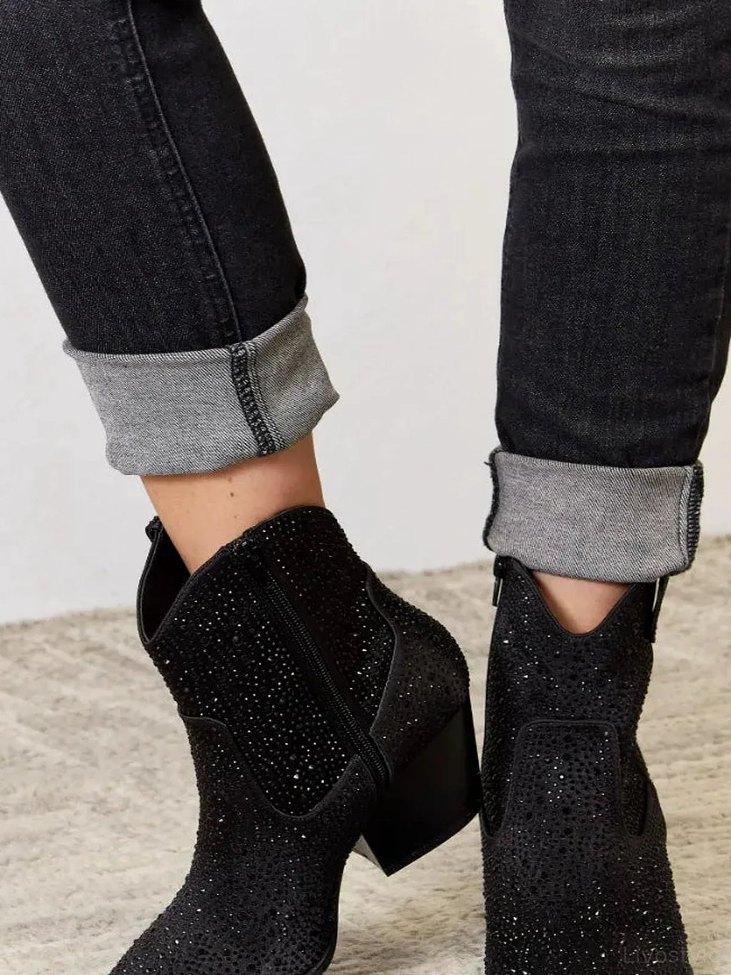 Rhinestone Western Ankle Boots with Pointed Toe