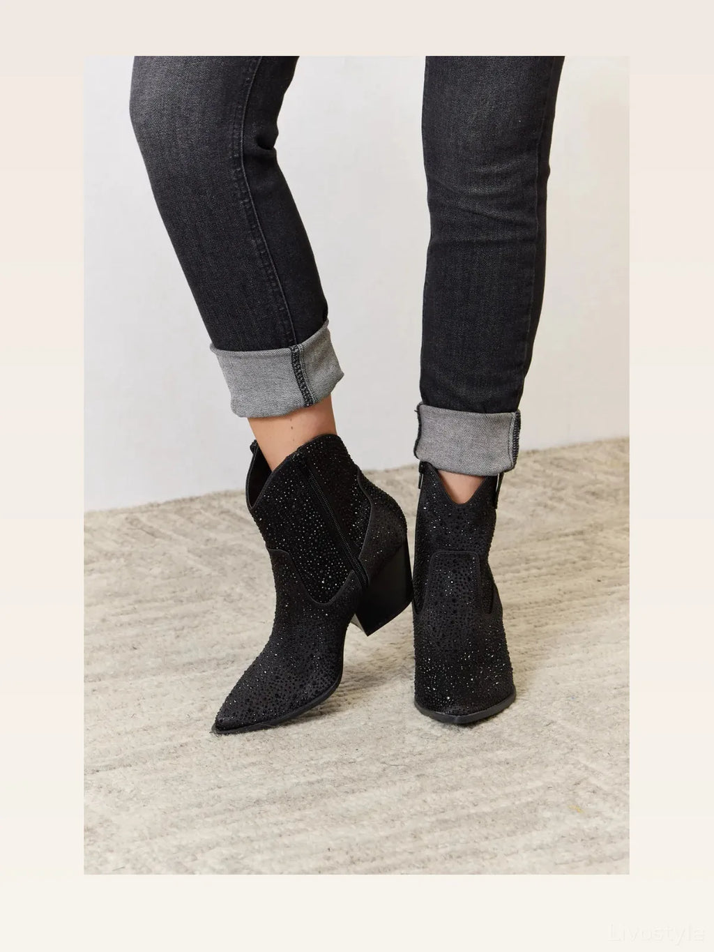 Rhinestone Western Ankle Boots with Pointed Toe