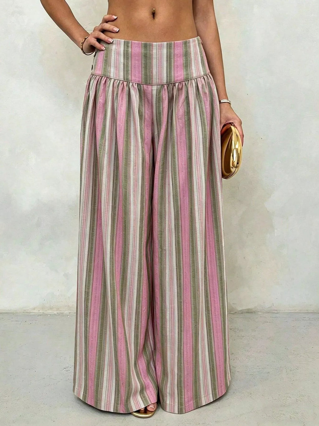 High-Waisted Striped Wide-Leg Casual Pants
