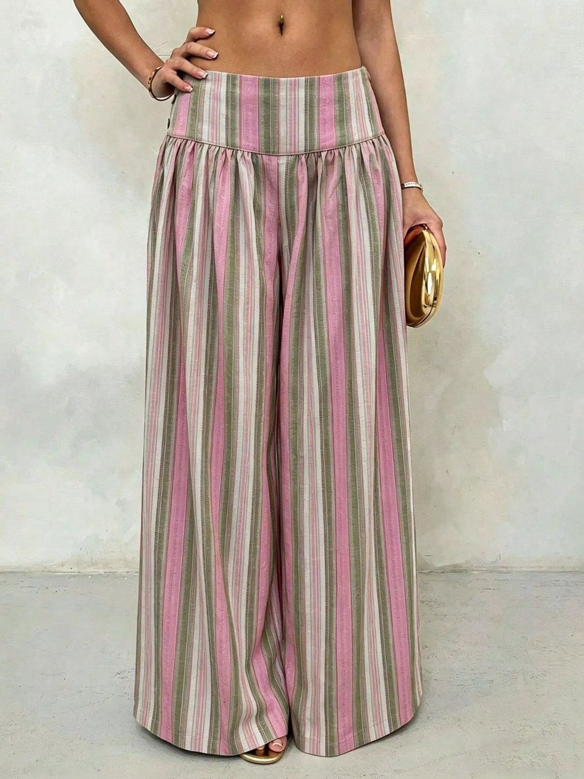 High-Waisted Striped Wide-Leg Casual Pants