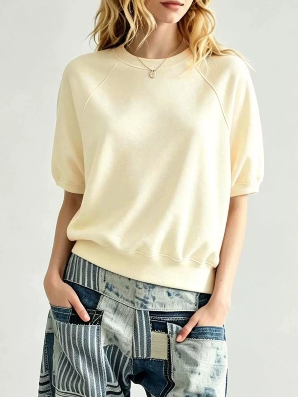 Full Size Raglan Short-Sleeve Sweatshirt Plus Size