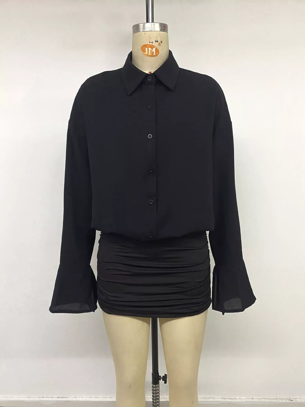 Button Front Flounce Sleeve Bodycon Shirt Dress