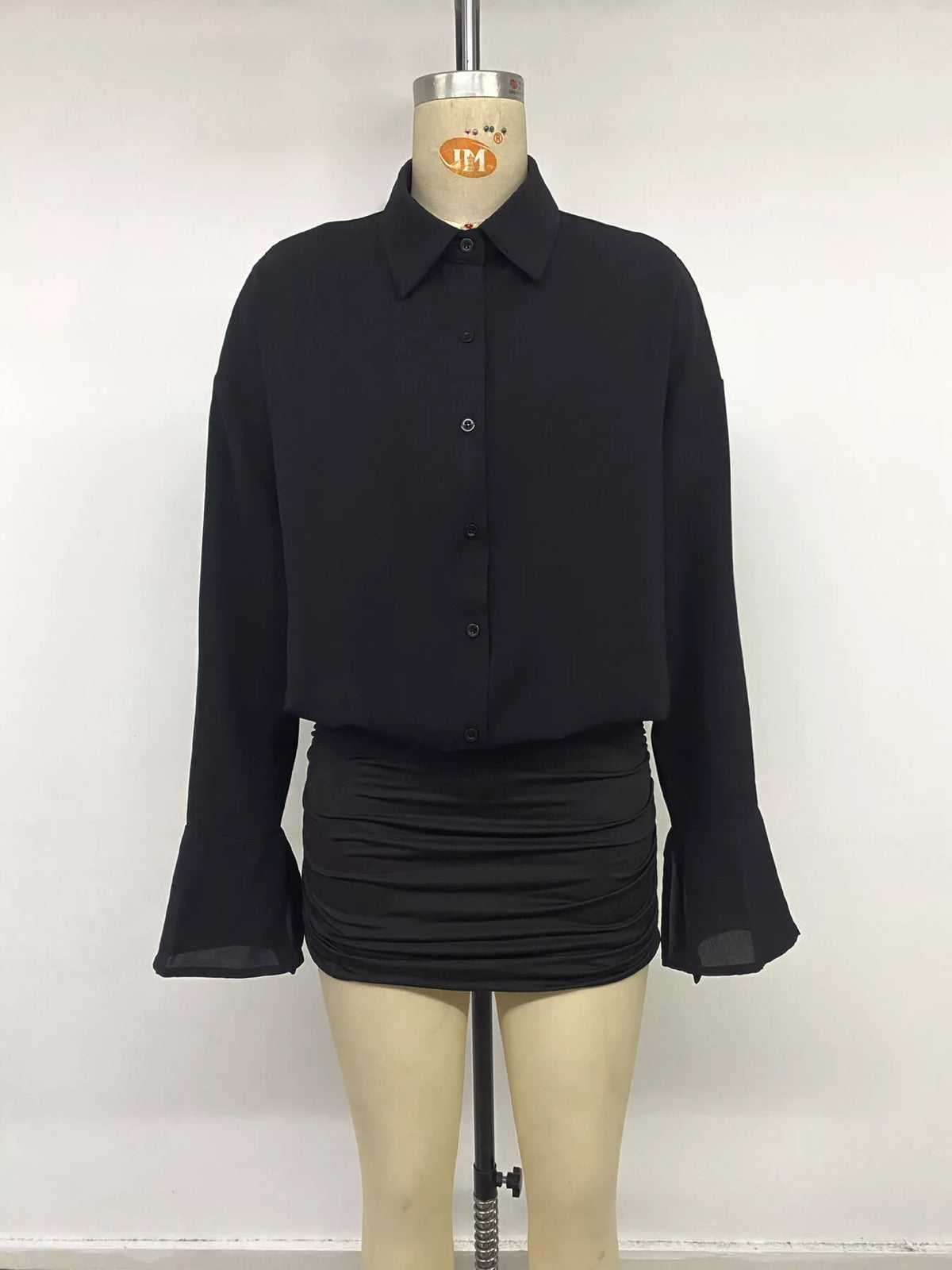 Button Front Flounce Sleeve Bodycon Shirt Dress