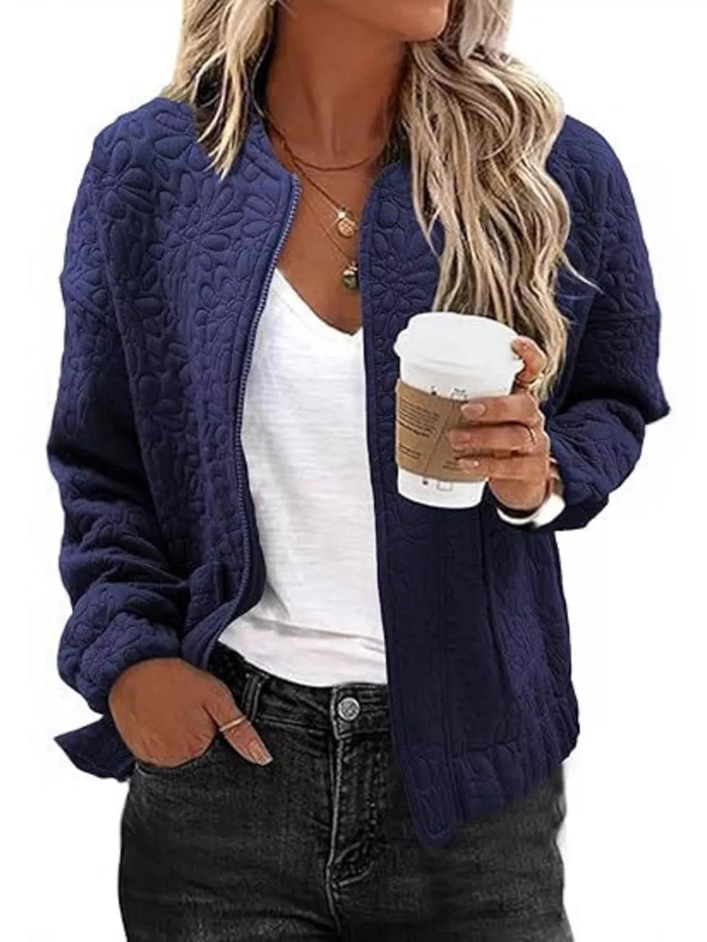 Floral Quilted Zip Up Jacket
