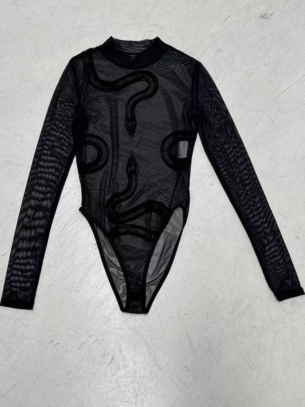 Sheer Mesh Snake Print Long Sleeve Bodysuit