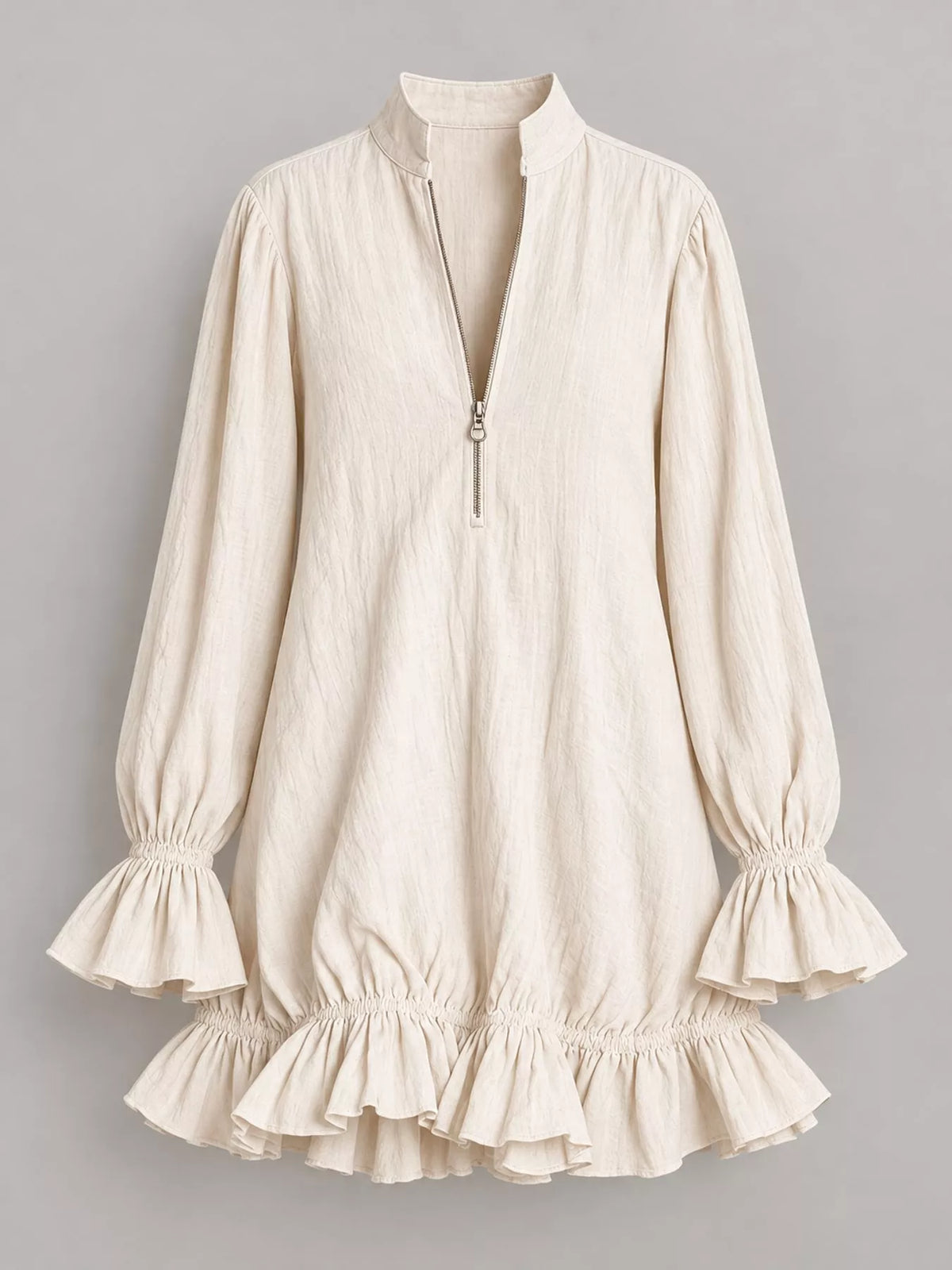 Zipper-Front Ruffle Hem Mini Dress