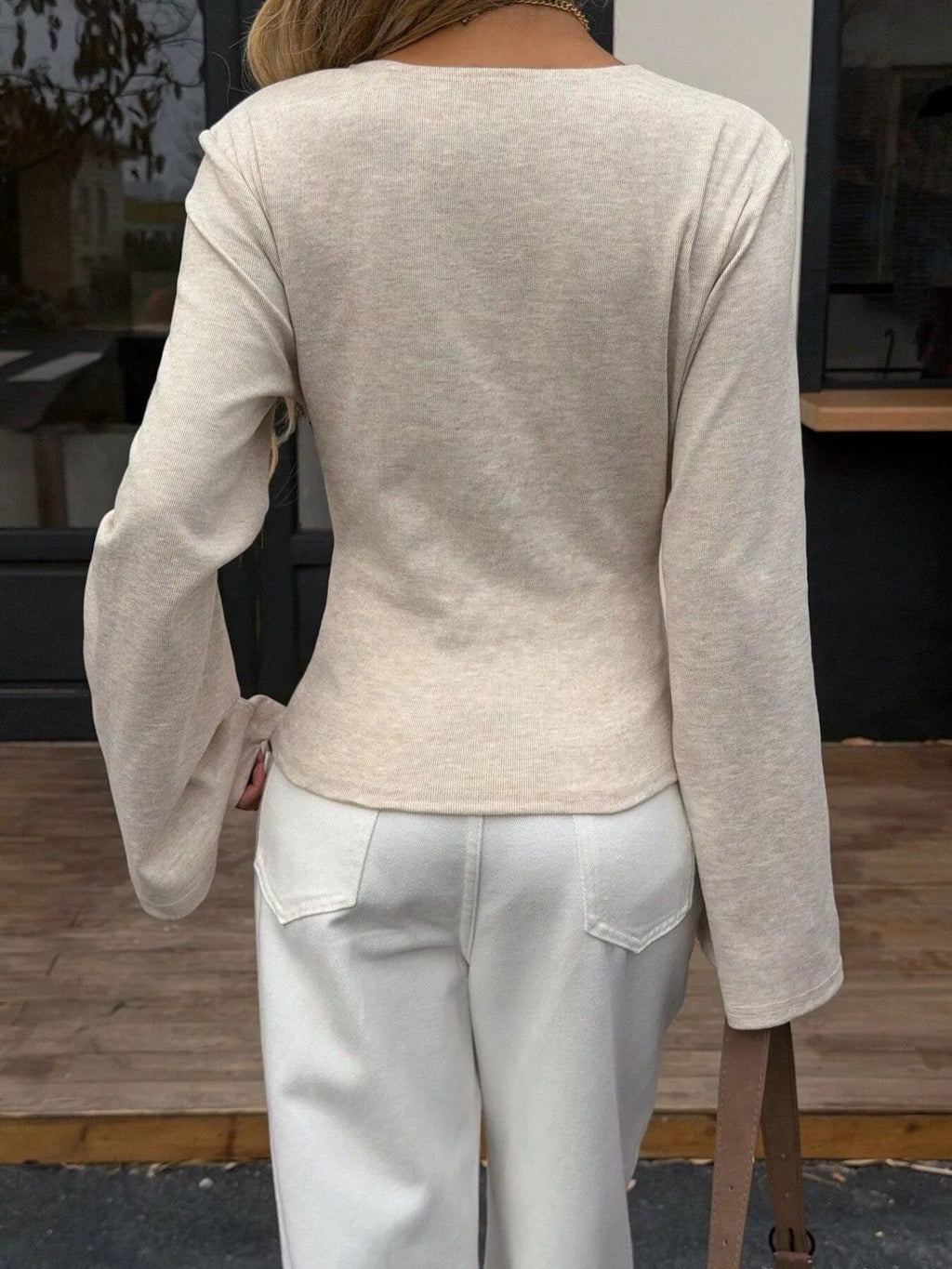 Wrap-Front Long Sleeve T-Shirt