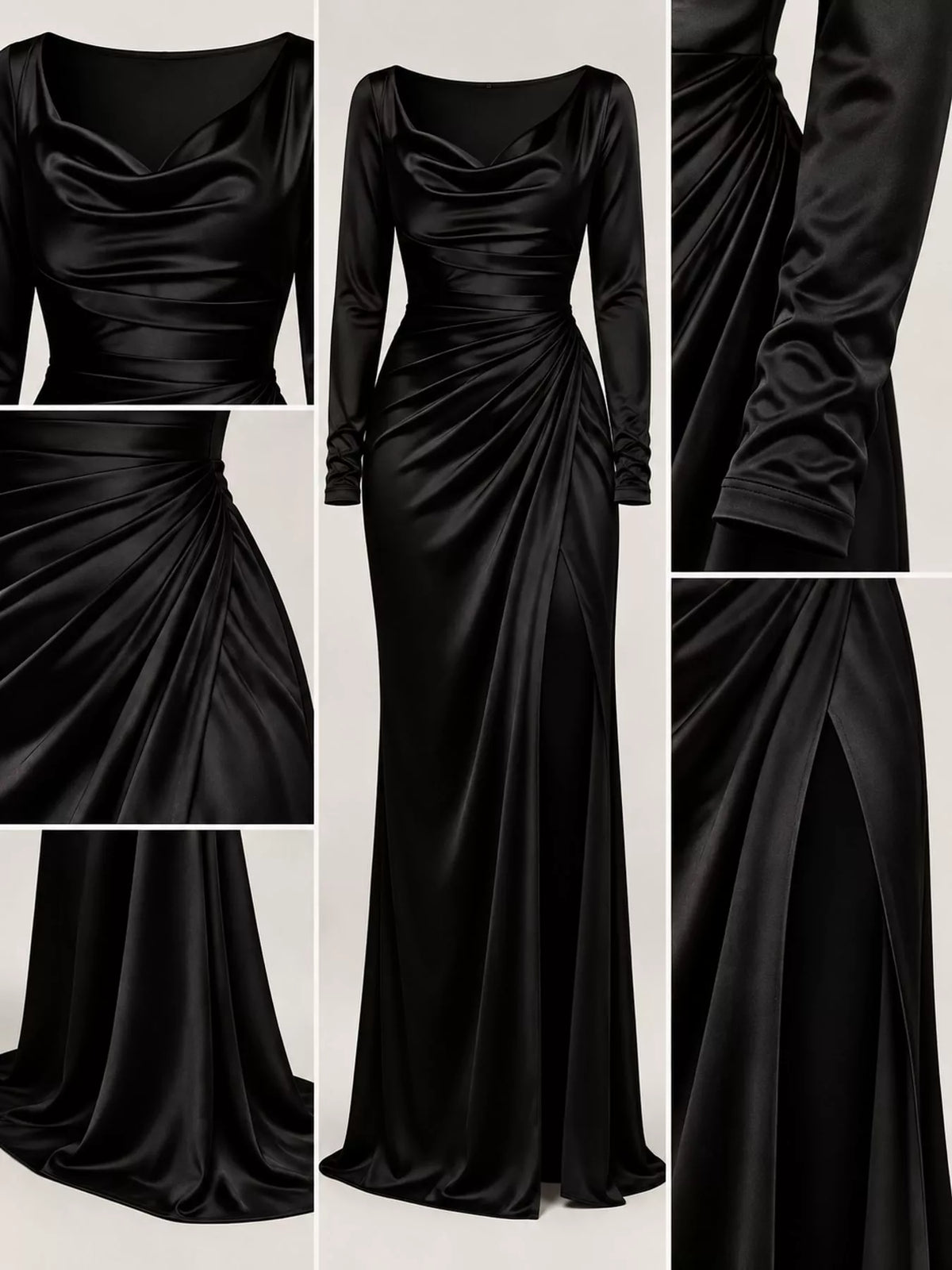 Full Size Satin Cowl Neck High Slit Evening Maxi Dress Plus Size