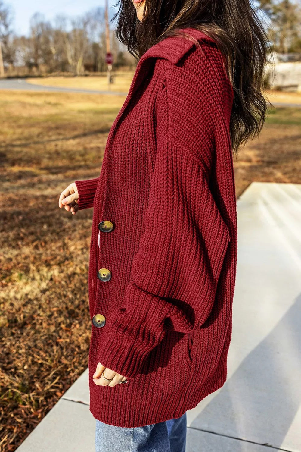 Solid Color Knit Oversized Button Front Sweater Cardigan
