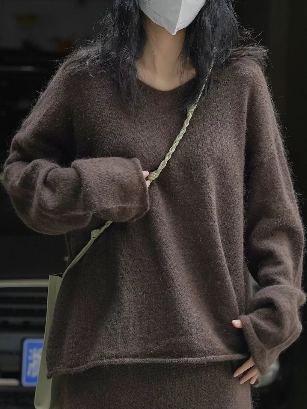 Round Neck Dropped Shoulder Sweater