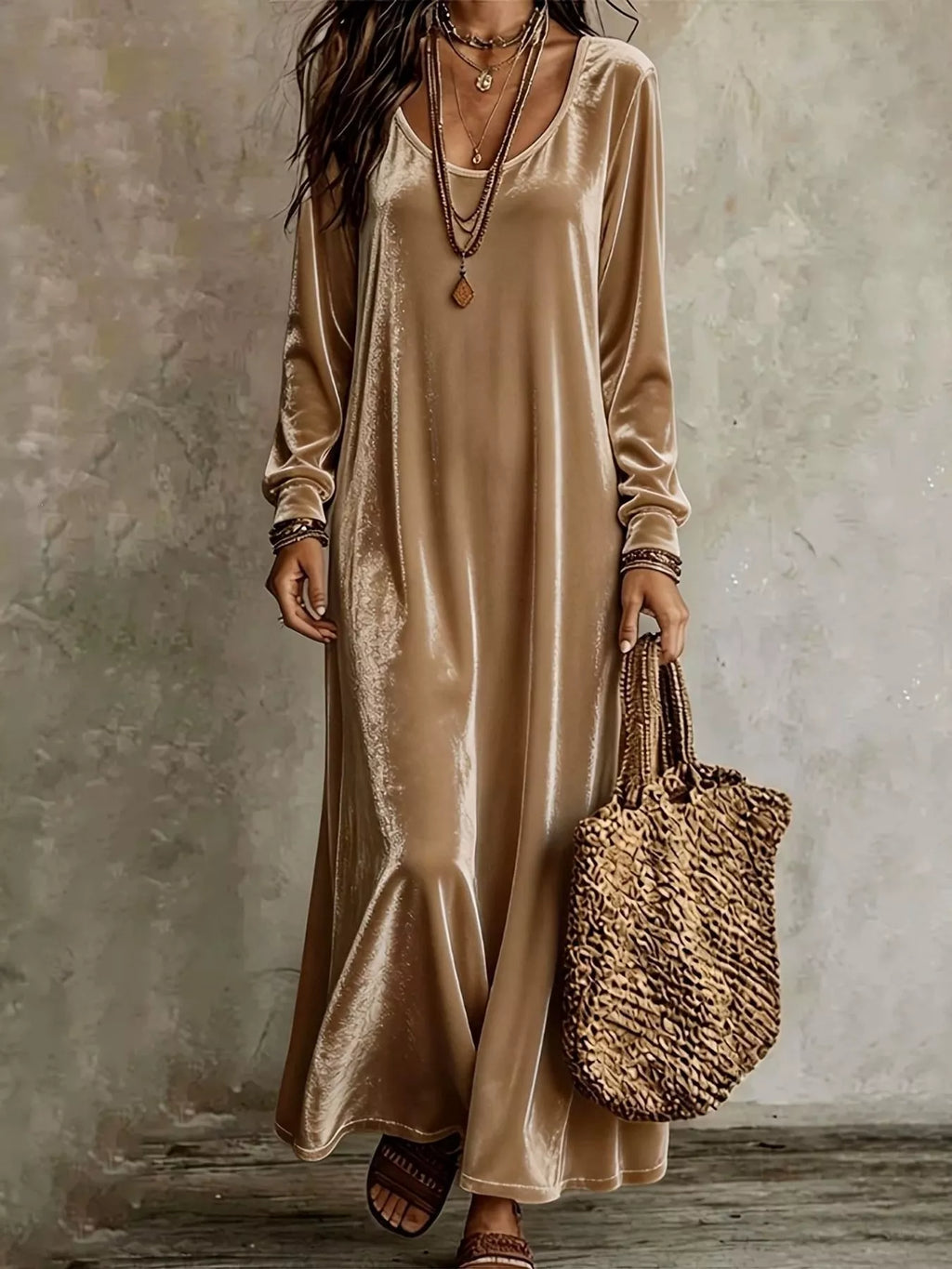 Velvet Long-Sleeve Maxi Dress