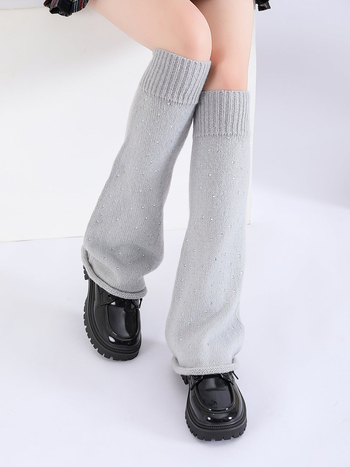 Women Girls Neon Color Flared Knit Rhinestone Sock Cuffs Leg Warmer Slouch Socks For Clubwear Party Daily