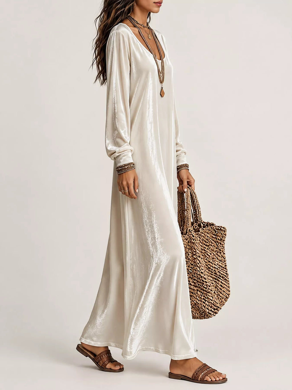 Velvet Long-Sleeve Maxi Dress