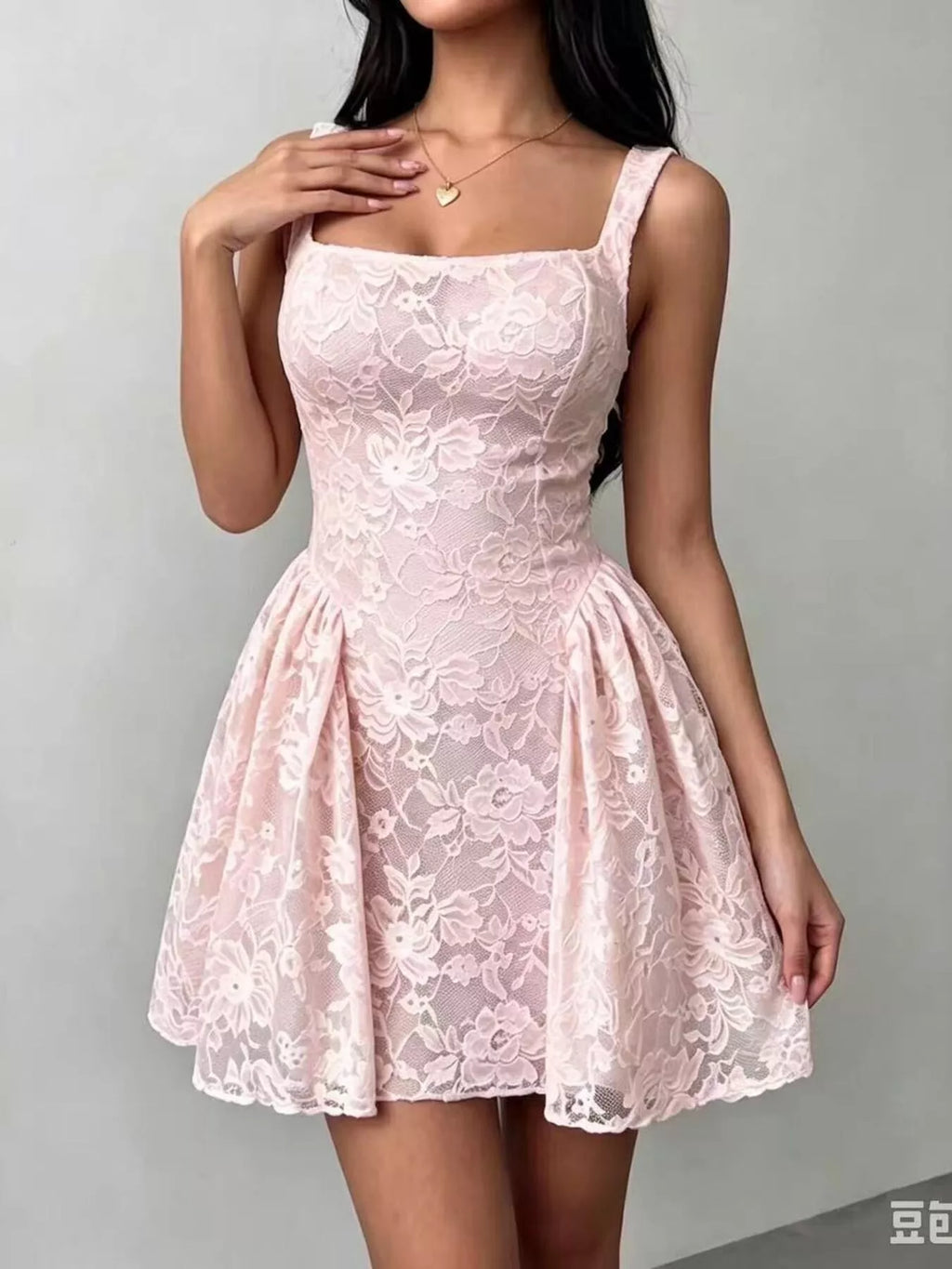 Floral Lace Square Neck Mini Dress