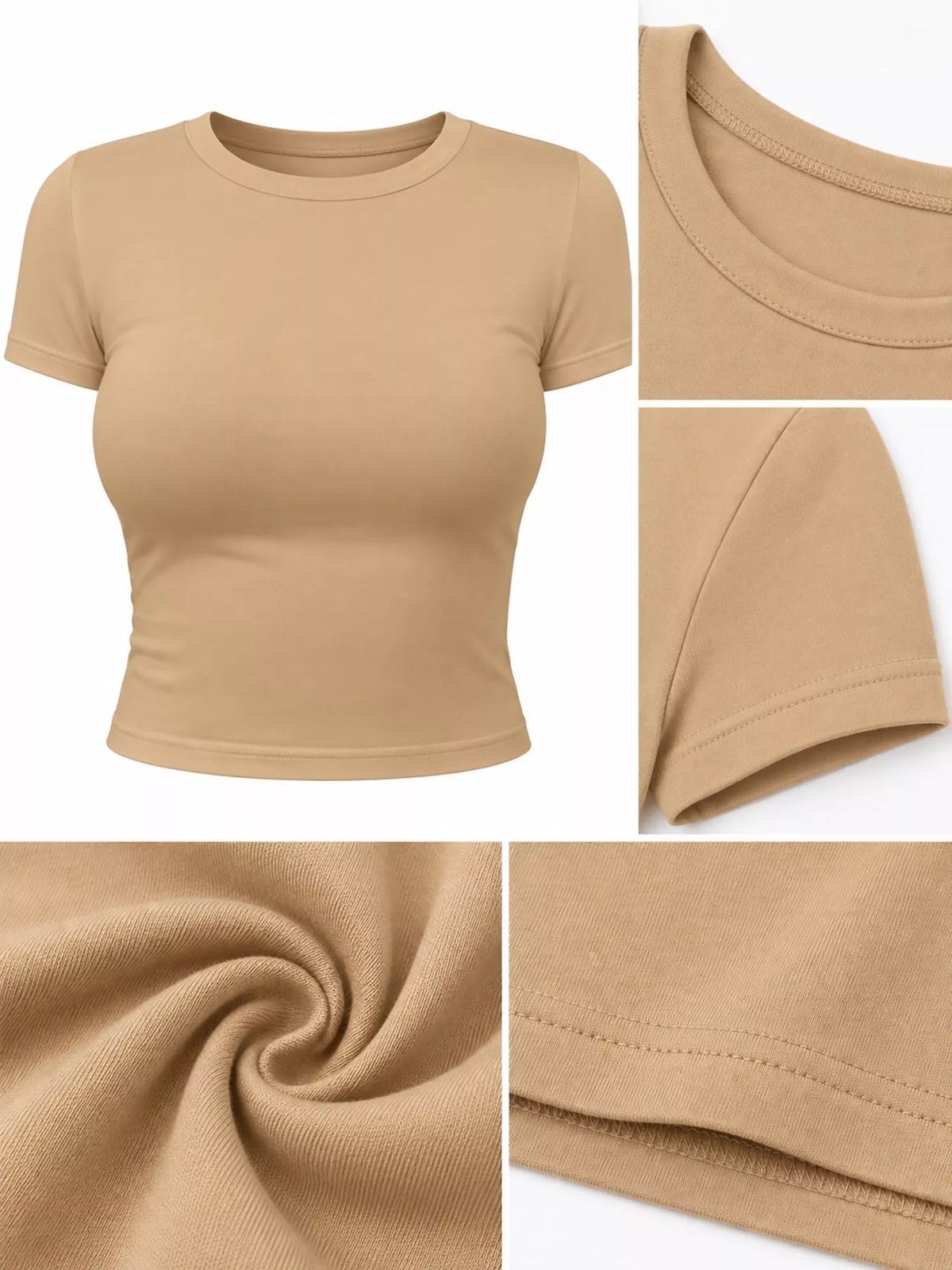 Slim Fit Basic Crew Neck Short Sleeve Crop T-Shirt