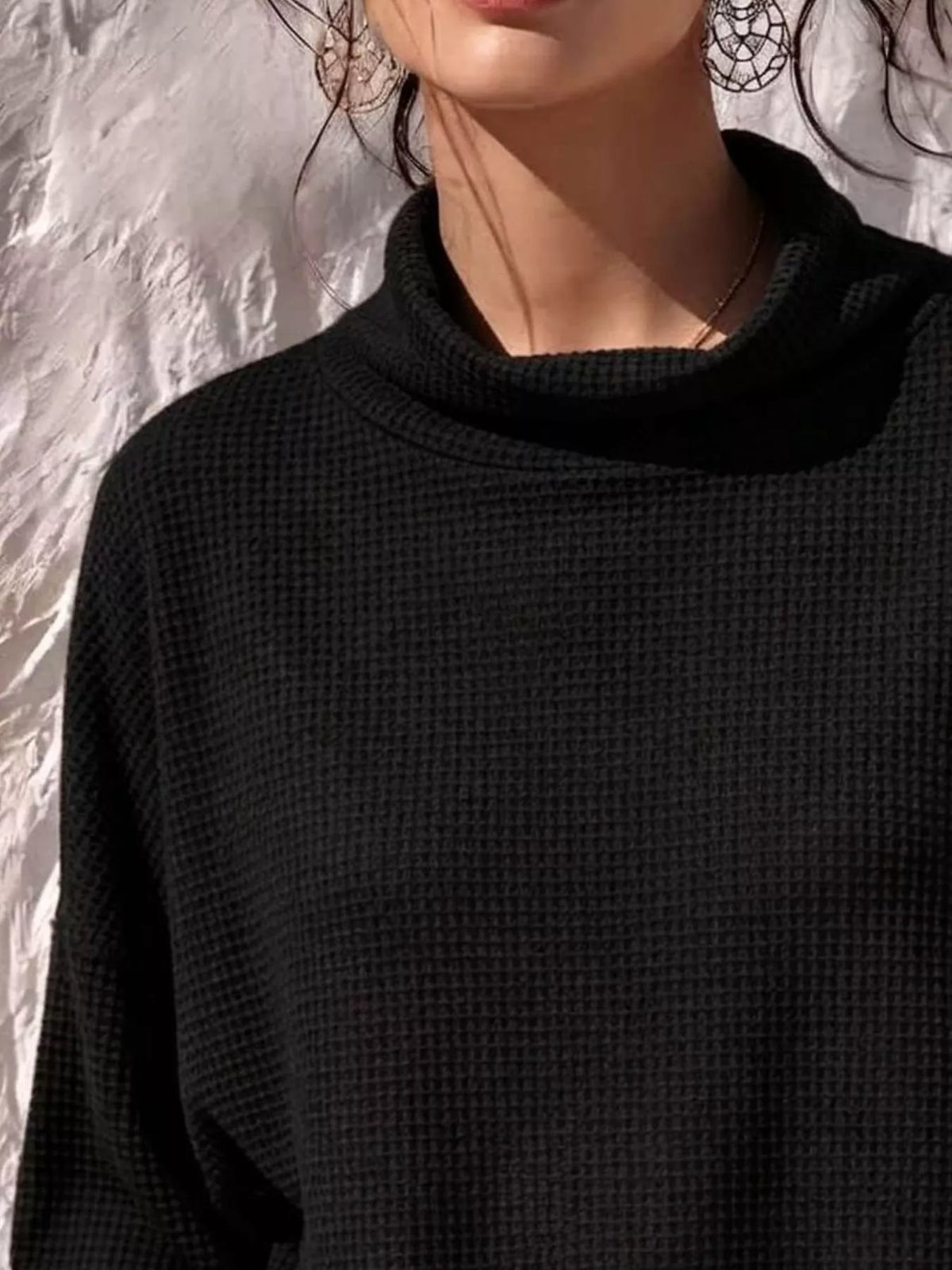Full Size Waffle Knit Mock Neck Long Sleeve T-Shirt Plus Size