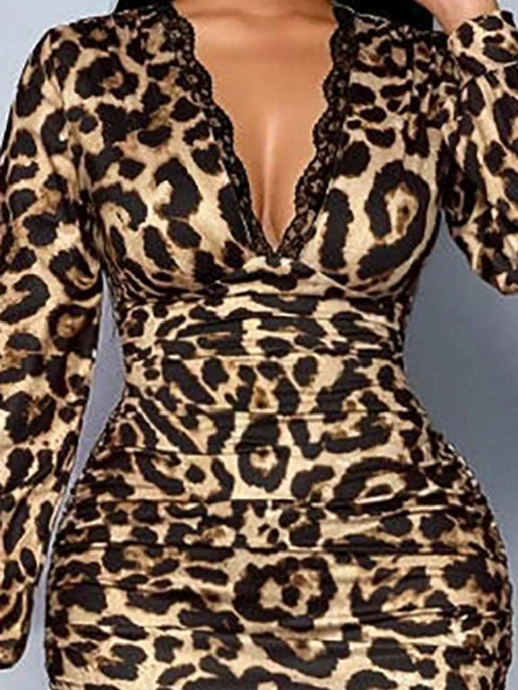 Lace Detail V-Neck Bodycon Midi Dress
