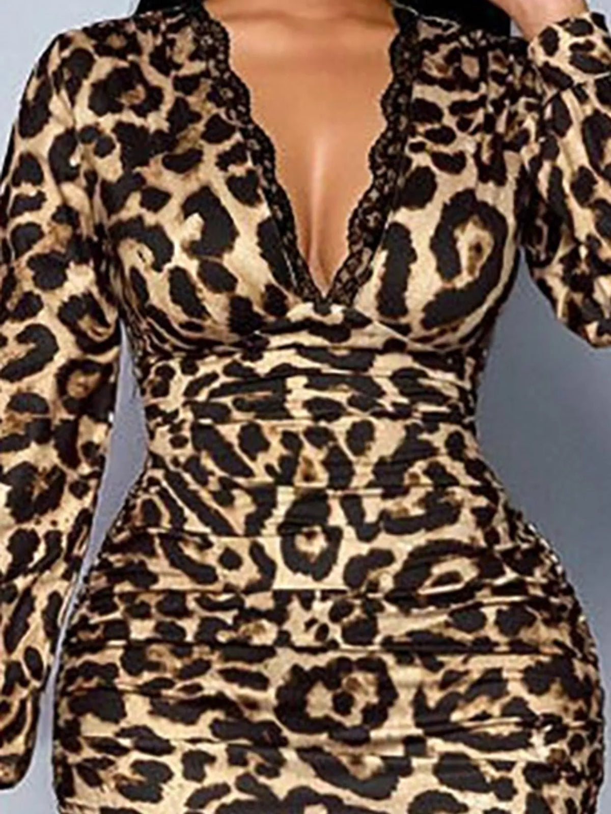 Lace Detail V-Neck Bodycon Midi Dress