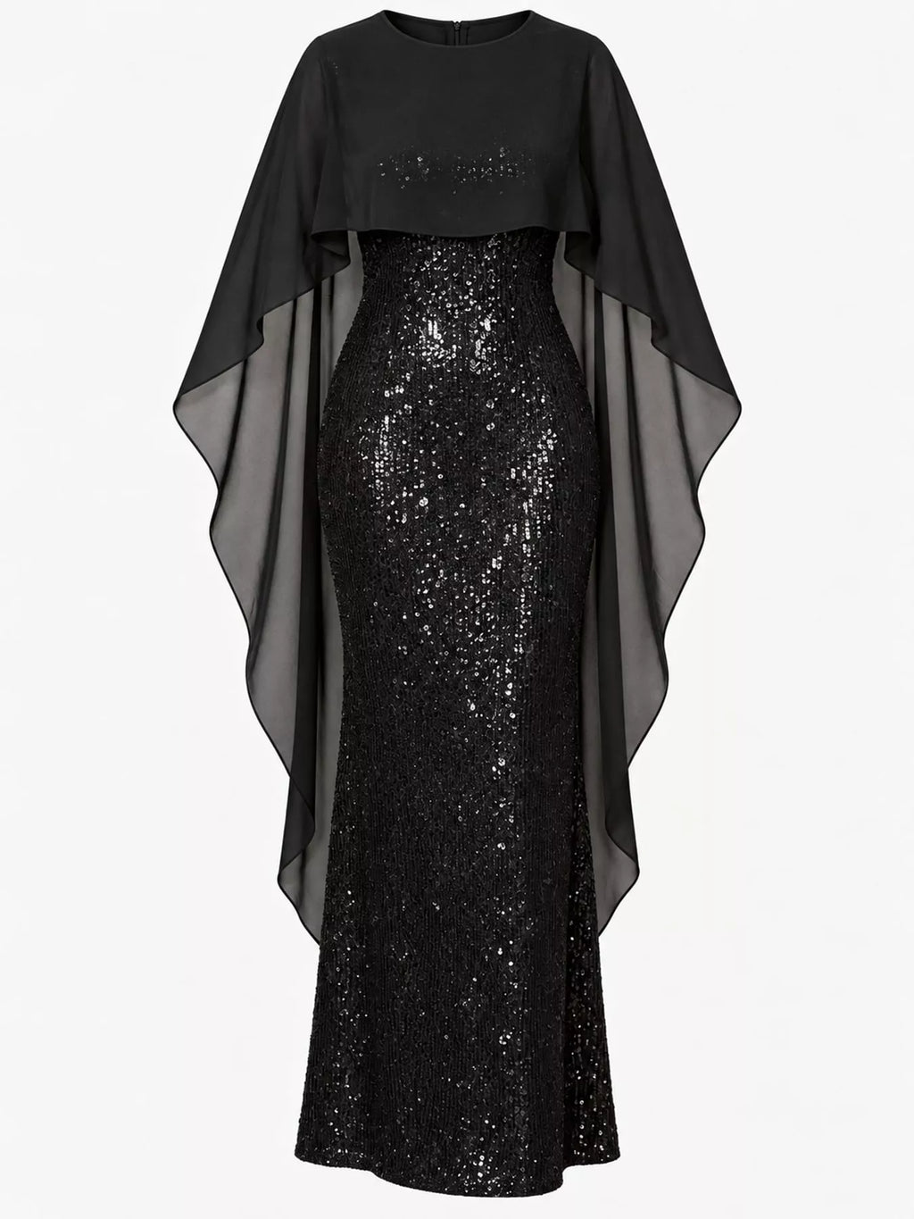 Sequin Cape Overlay Evening Dress