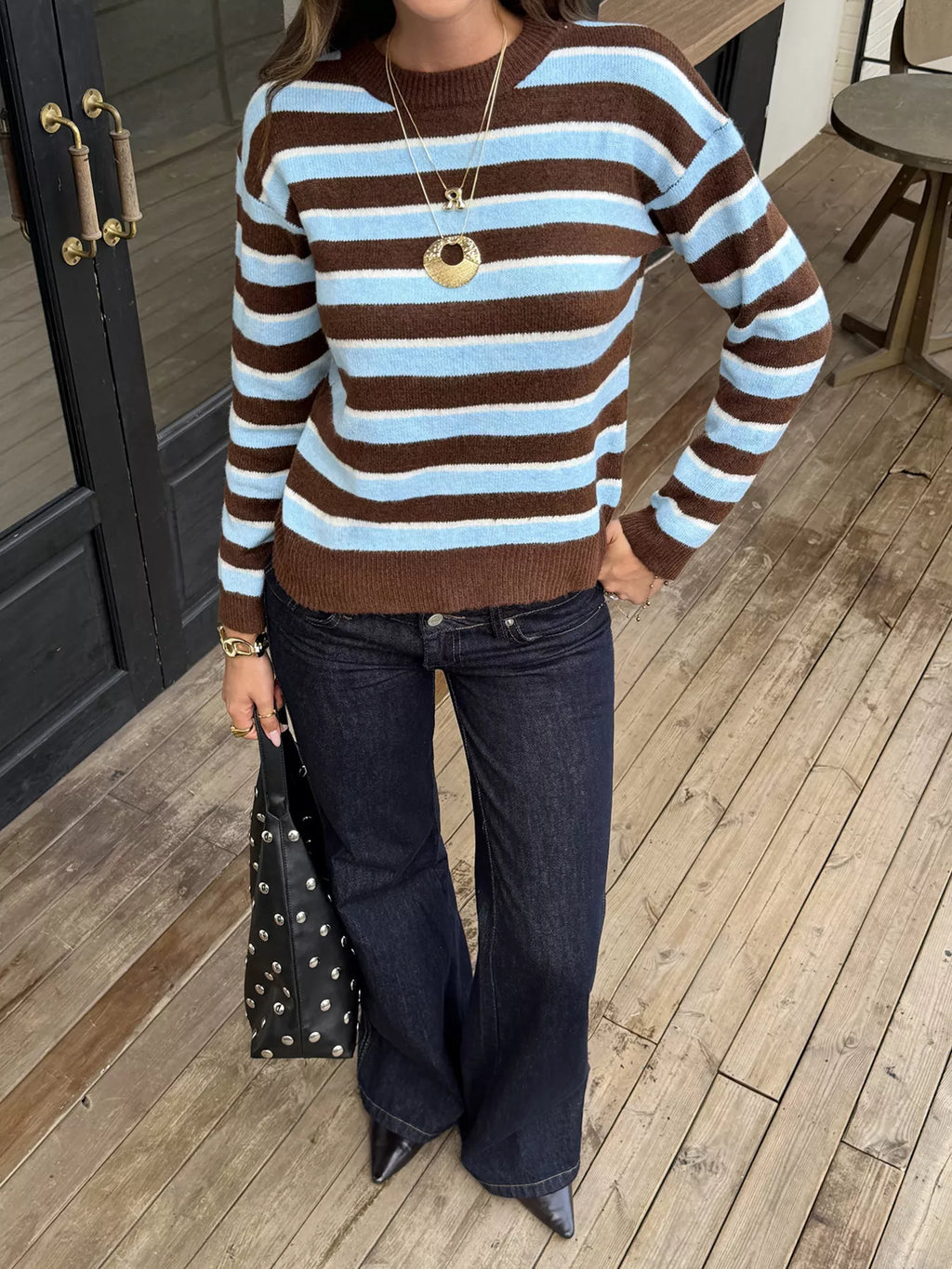 Striped Crew Neck Knit Sweater