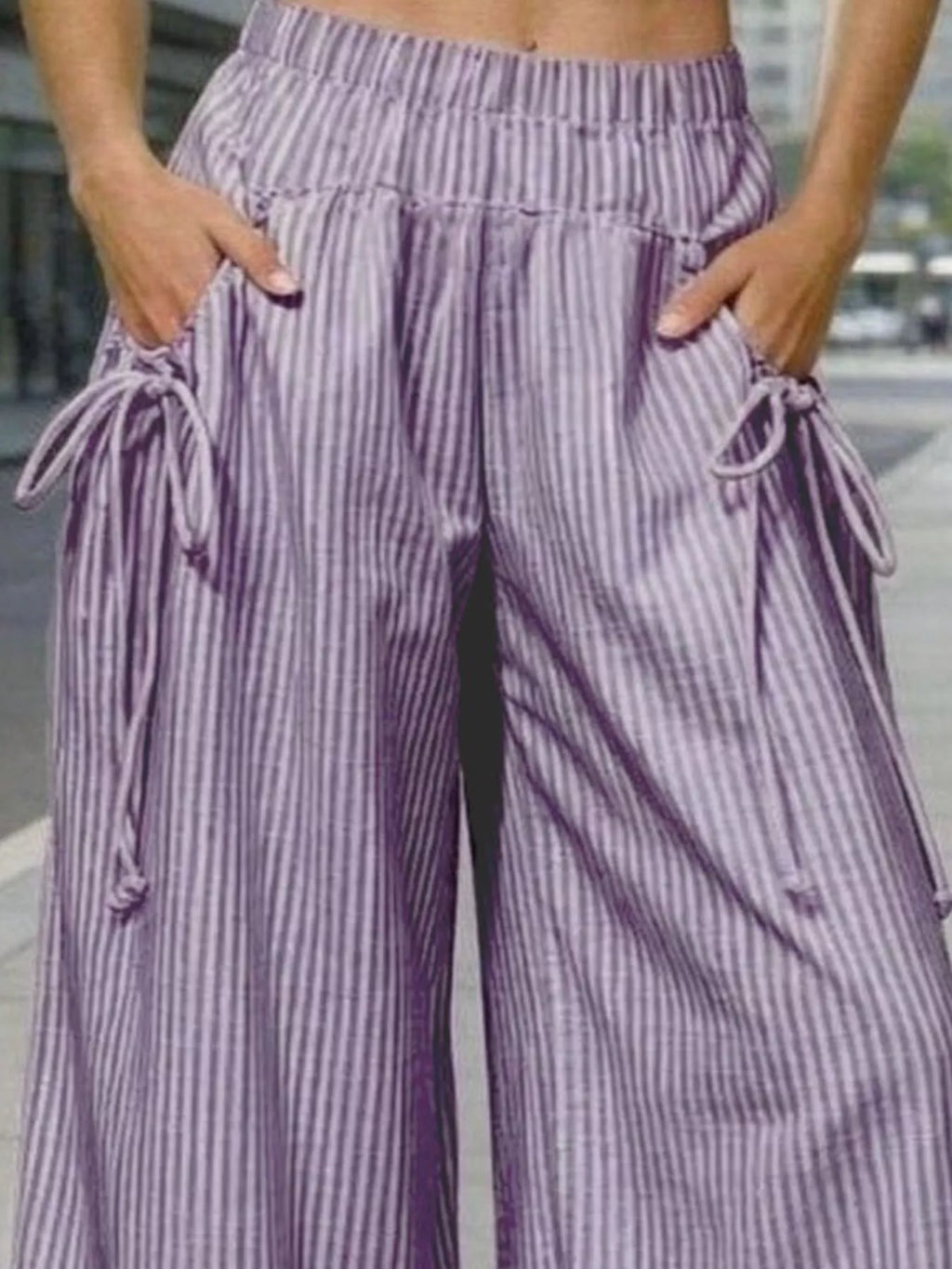 Full Size High-Waisted Striped Wide-Leg Pants Plus Size