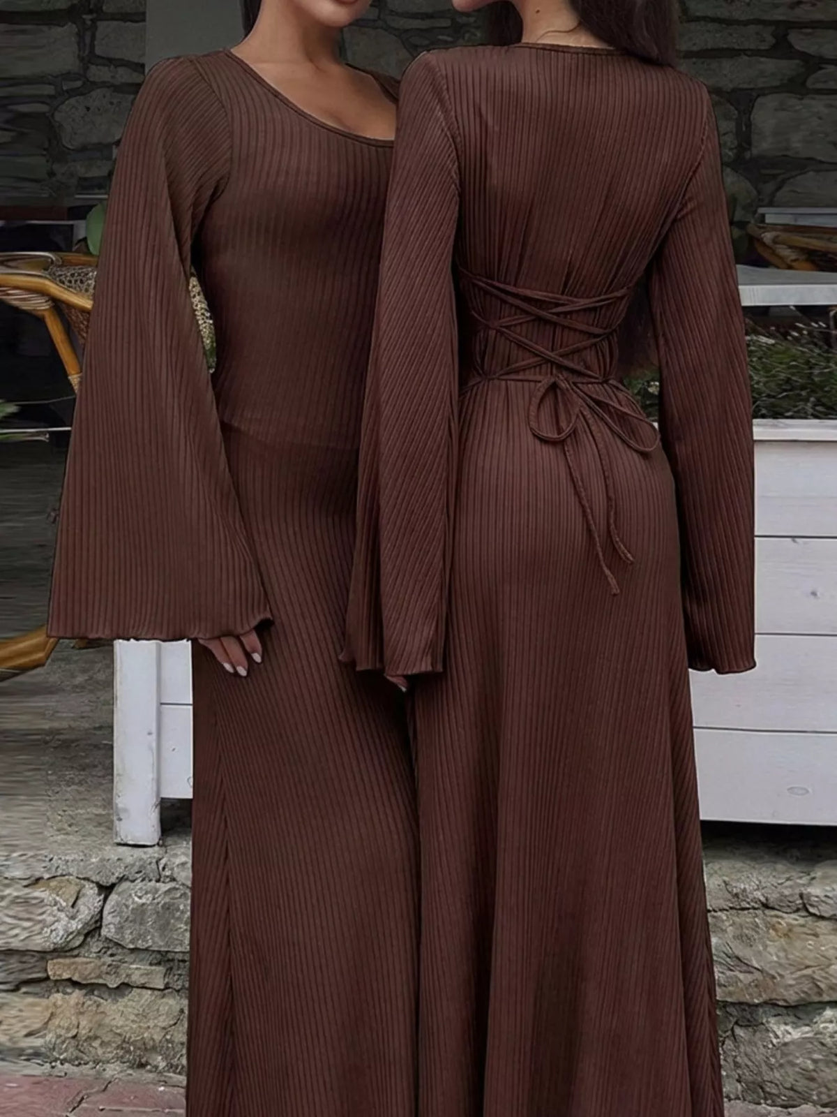 Elegant Ribbed Knit Long Sleeve Maxi Dress