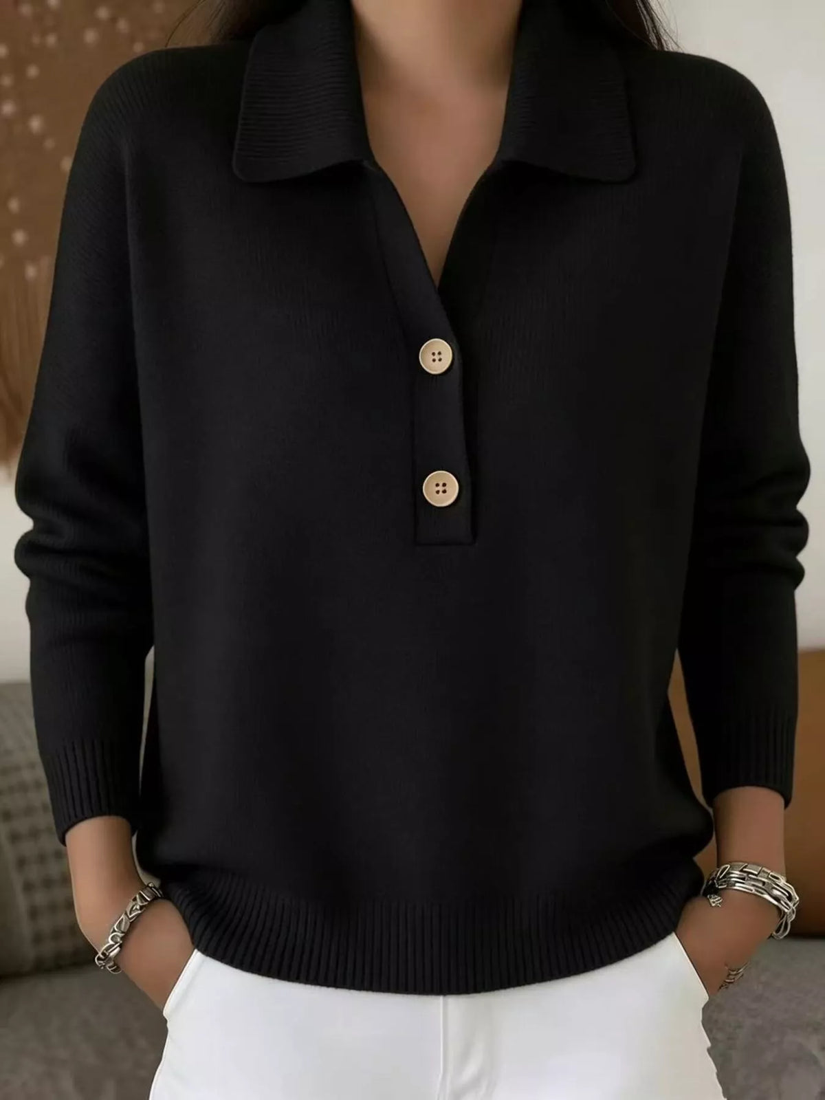 Ribbed Knit Button Detail Sweater