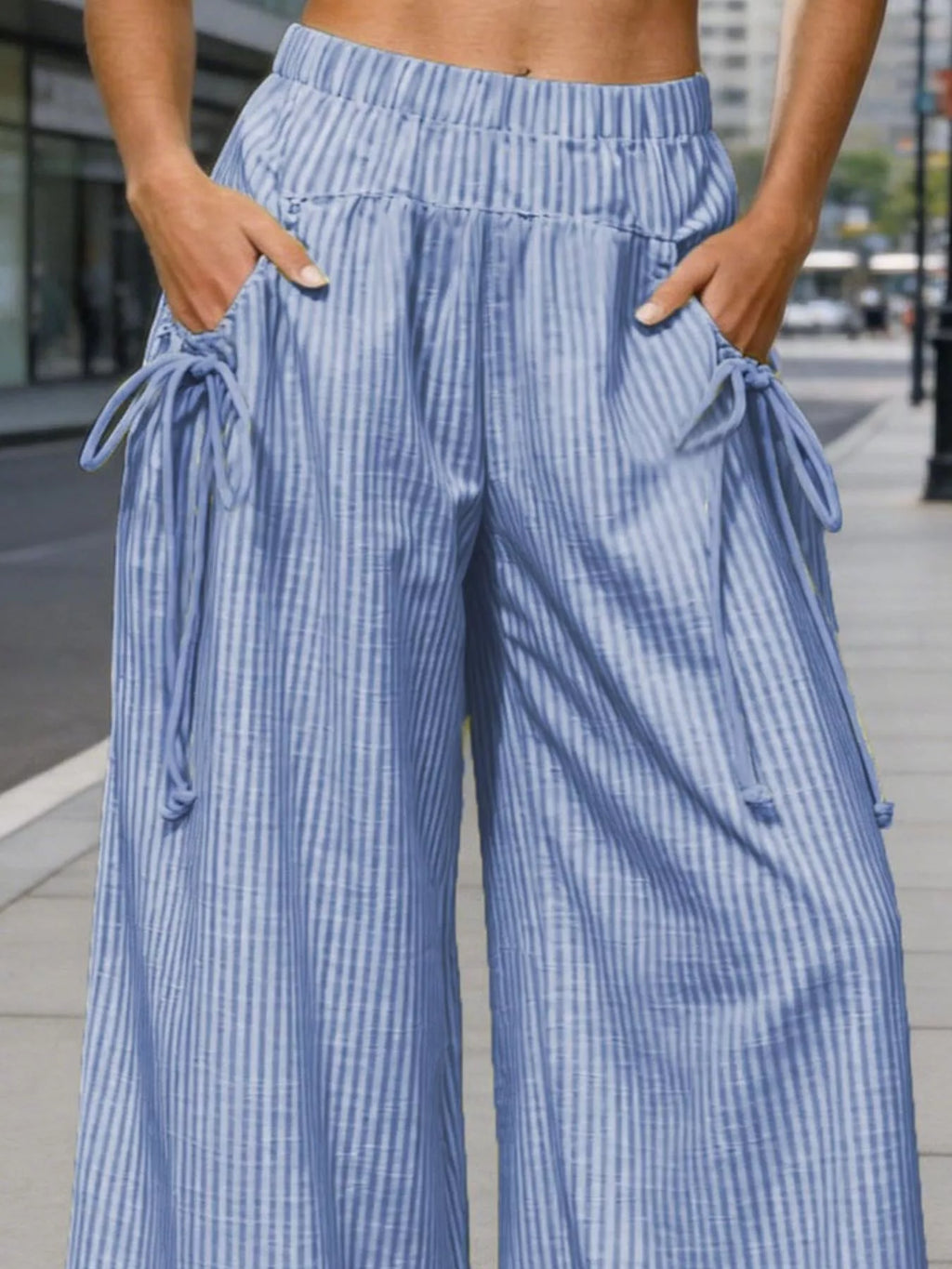Full Size High-Waisted Striped Wide-Leg Pants Plus Size