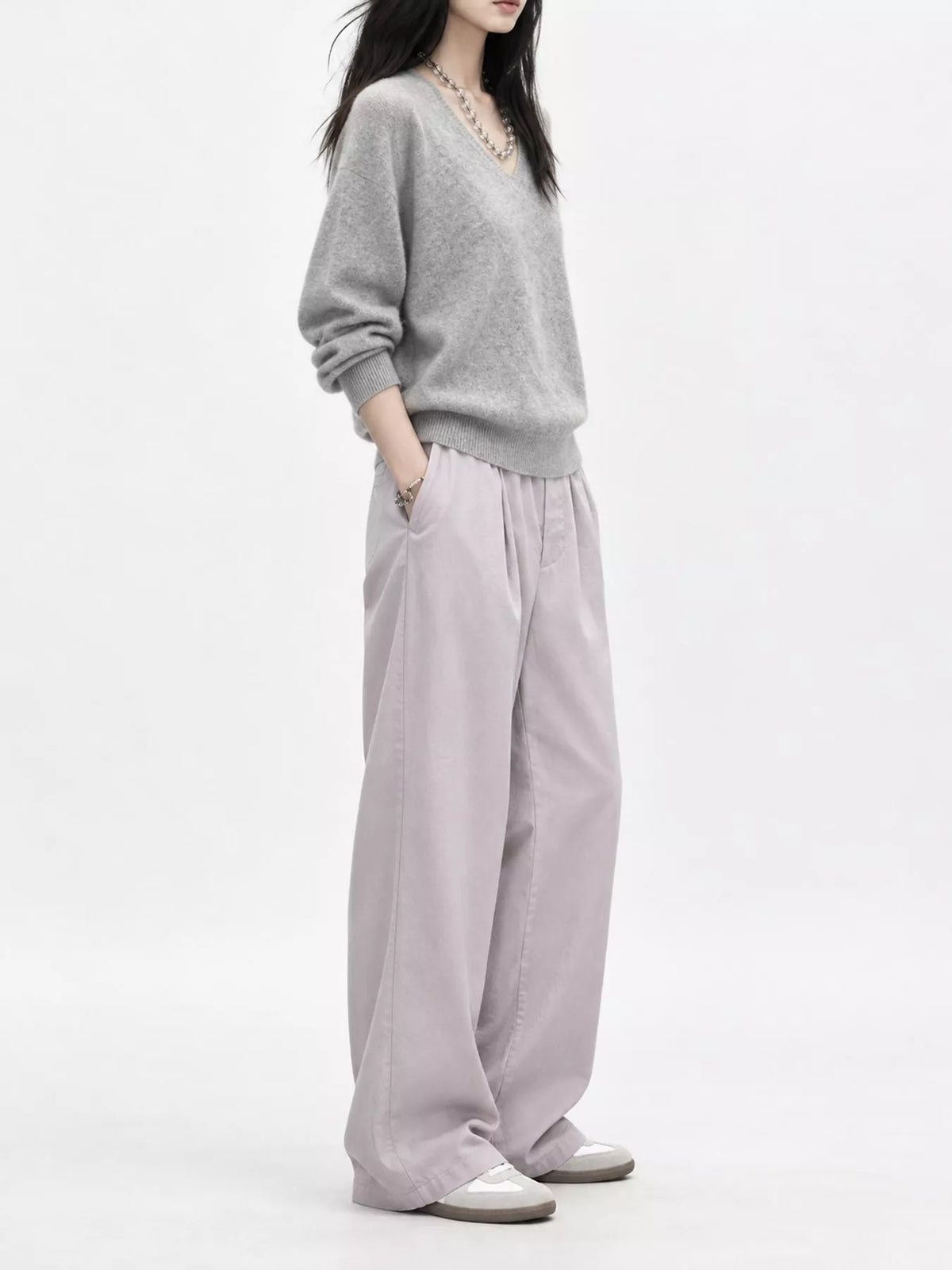 V-Neck Dropped Shoulder Sweater
