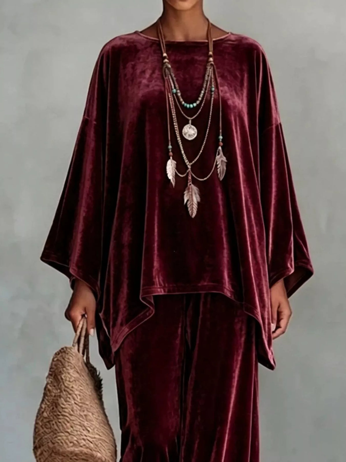 Full Size Asymmetrical Top and Wide Leg Pants Set Plus Size