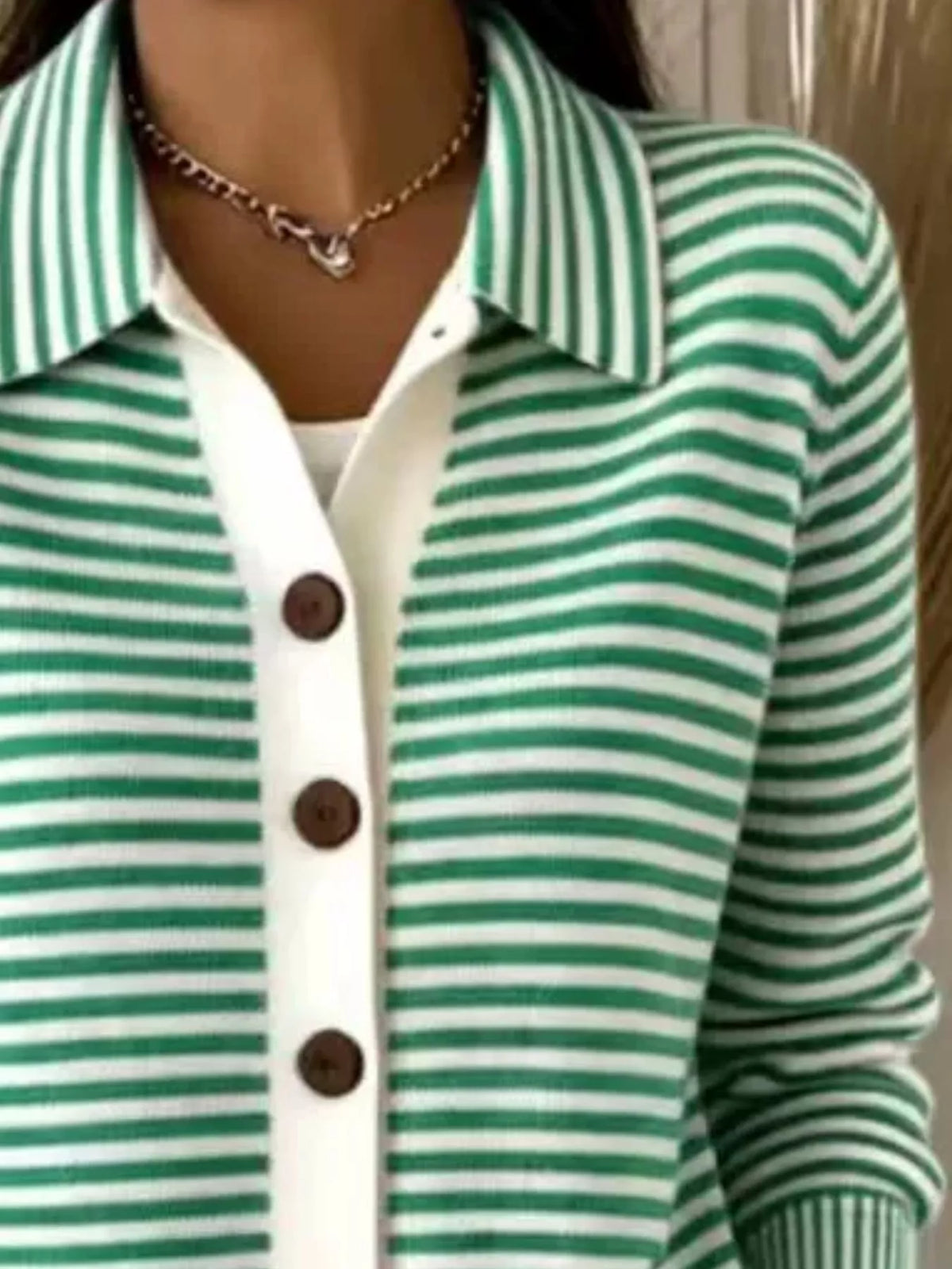 Striped Collared Button-Down Knit Cardigan
