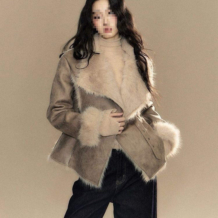 New Suede Fur-trimmed Coat For Women