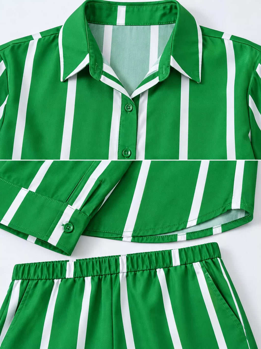 Striped Button-Down Shirt and Wide-Leg Pants Two-Piece Set