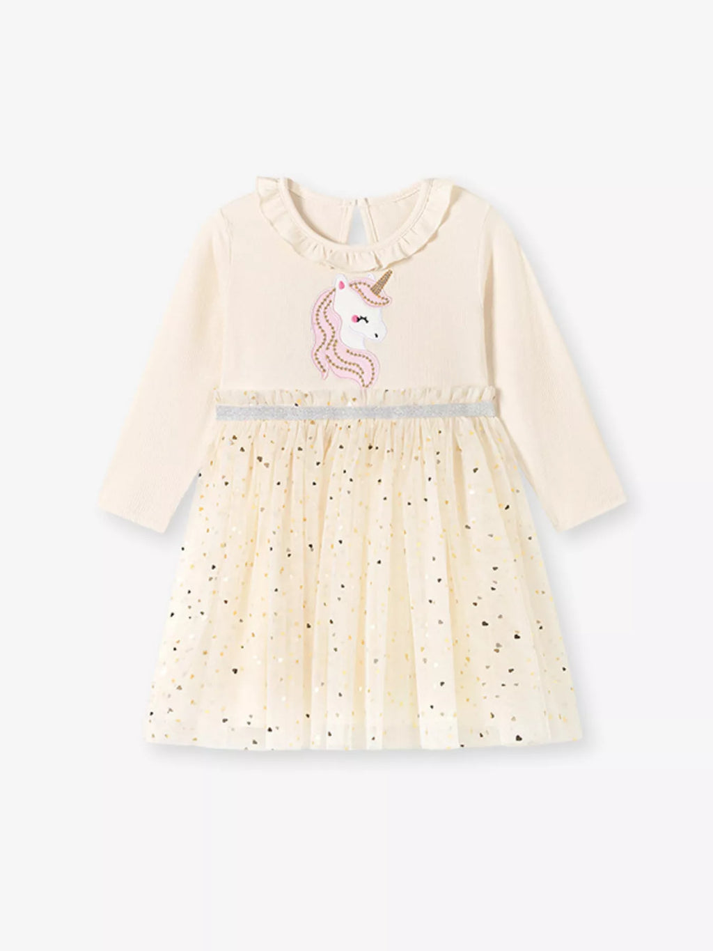 Children's Unicorn Applique Ruffle Trim Tulle Dress