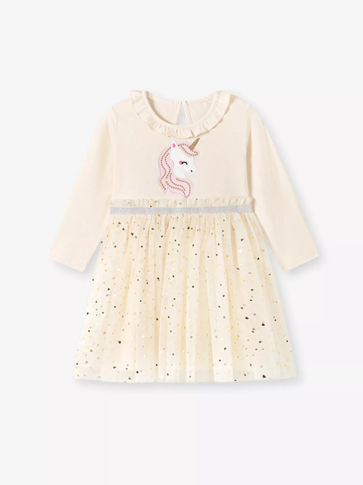 Children's Unicorn Applique Ruffle Trim Tulle Dress
