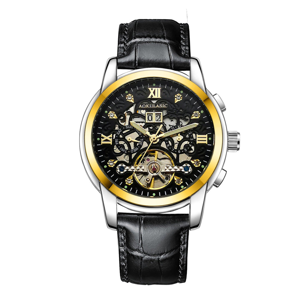 New Mens Large-rotor Skeleton Automatic Mechanical Watch